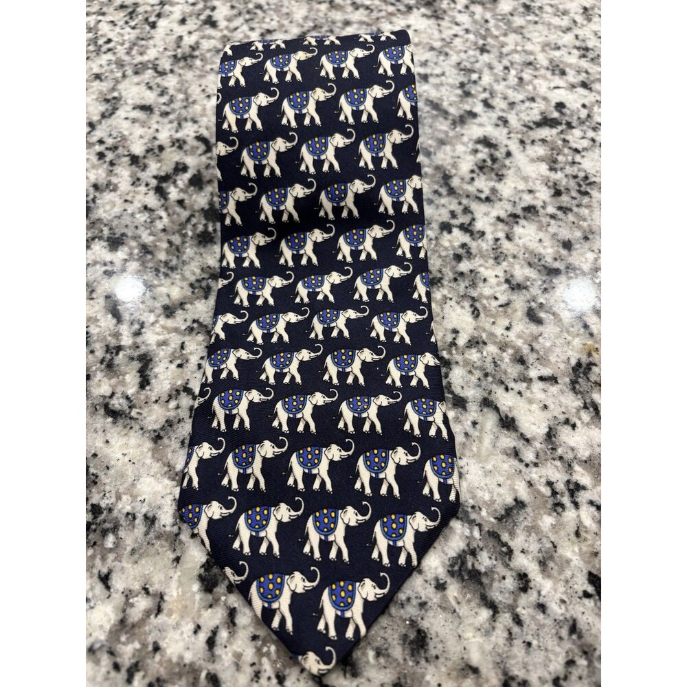 Brooks Brothers Makers Silk Tie Navy Blue Elephants Men Necktie 3.5”